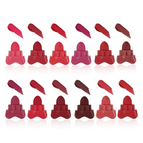 Matte Velvetiness Star Lipstick | Waterproof, Long Stay Matte Lip Makeup | Pack of 12 Bold Shades (1g Each) | Smudge-Proof, Lightweight & Non-Drying Lipsticks