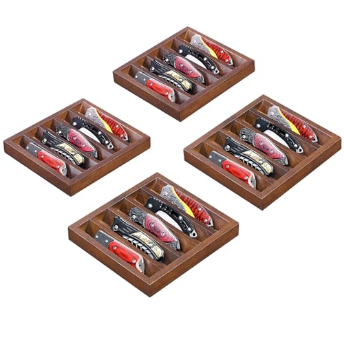 Image of Knife Display Case Knife Holder for Pocket Knife Case Storage, Edc Tray Fits Edc Flashlight (Walnut,4 Pack)