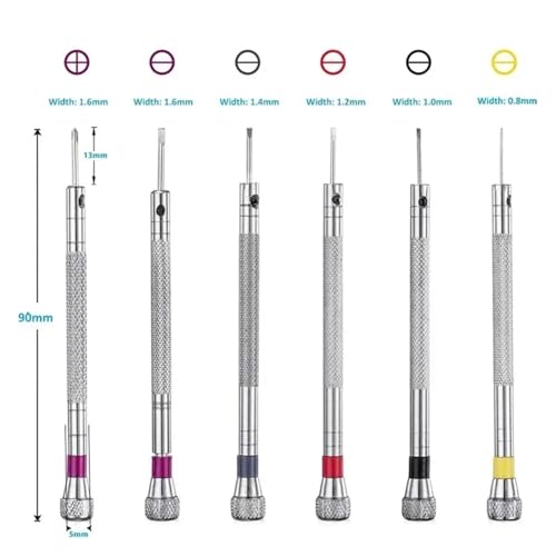 Aqxyju Lot de 5 tournevis en acier de 0,8 à 1,6 mm for la réparation de montres, outils de montre portables, retrait de bracelet avec broches de liaison, outils d'horloger – vue 3