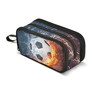 Soccer Football Ball Pencil Case Box Boys Girls Large Pencil Pouch with Zipper Compartments Big Capacity Stationery Pen Bag Organizer for Kids Teens Adults School Office