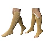Presadee Seniors 15-20 mmHg and 20-30 mmHg Zipper Compression Easy Zip Up Socks Swelling Calf Leg Day and Night 2 Pack (L/XL, Beige)