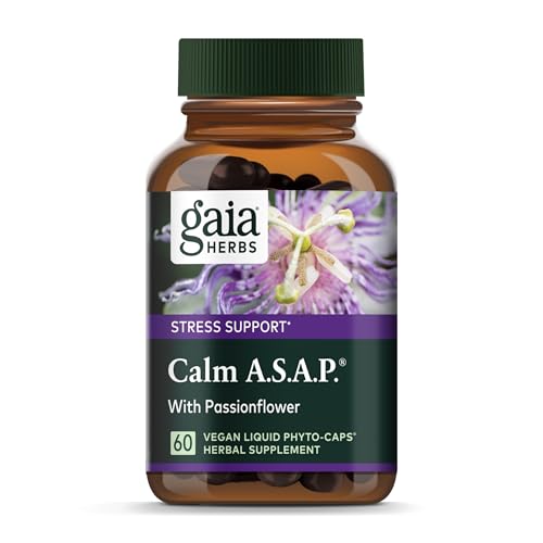 Gaia Herbs Calm A.S.A.P. – Stress Support Supplement with Skullcap, Passionflower, Chamomile, Vervain, Holy Basil & More – Supports Calm* – 60 Vegan Liquid Phyto-Capsules (20-Day Supply)