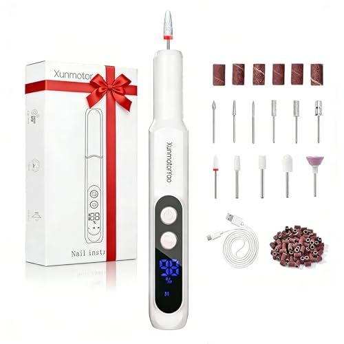 XunmotorYao Fresa per Unghie Professionale Intelligente Led Portatile Manicure e Pedicure Elettrico Unghie Portatile Fresa Trapano Chiodo per Casa e Salone Set,Bianco