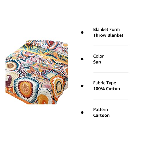 Meju The Sun Round Bohemia Geometry Muslin All Season Blanket For Bed Sofa Couch, 100% Combed Cotton 4 Layer Soft Warm Quick Dry Throw Blanket Bed Coverlet Sheet (Round, Twin 59" X 78") #TOP6