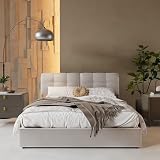 LONELYO Bett mit Bettkasten, 140 x 200 cm, mit LED RGB 7 Farben & Hydrauliksystem – Samt, hellbeige, gepolstert, geräumige Aufbewahrung & Lattenrost – modernes Design