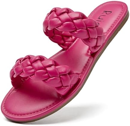 Women’s Flat Slides Sandals, Summer Slippers Comfortable Braided Strap Round Open Toe Casual Beach Shoes for Women.