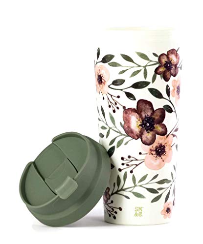 Cute Floral Insulated Thermal Tumbler Coffee Tea Mug, 16Oz Travel Cup, Dogwood Woodland Floral Tumbler In Earth Tones #TOP1