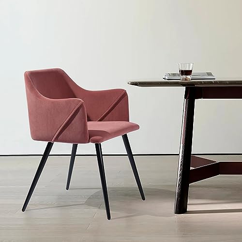 Furniturer Set Of 2, Fabric Side Accent Arm Scandinavian Modern With Metal Legs For Home Kitchen Living Bedroom Dining Chair, Romantic Rose #TOP6
