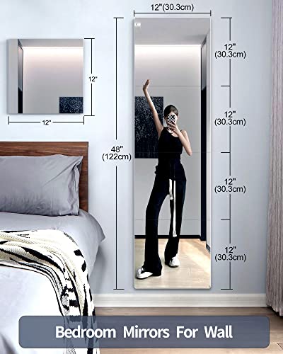 Unbreakable Full Length Mirror Wall Tiles,Shatterproof Plexiglass Full Body Mirror,Extra Thick1/8",12"X12"X4Pcs,Closet Mirrors For Bedroom,Gym Mirrors For Home Gym,Peel And Stick Mirrors For Wall #TOP2