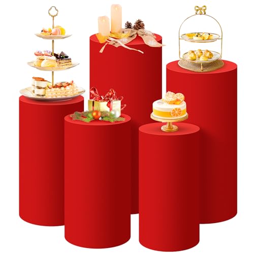 SaitiMade Set of 5 - Red Cylinder Pedestal Stand Covers