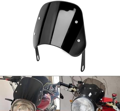 LisylineAuto Universal Motorcycle Windshield Deflector Windscreen Wind Protection Front Flyscreen with Mount Bracket for Harley Suzuki Cafe Racer Motorbike 5"-7" LED Headlight