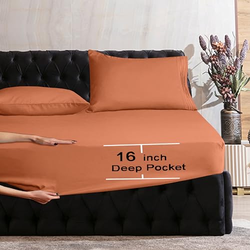 Image of Mocassi Twin XL Sheet Set - Luxury Hotel 1800 Premier Bedding Sheets & Pillowcases - Ultra Soft Breathable & Cooling Bed Sheets - Deep Pocket - Wrinkle Resistant - 4 Piece Set - Twin XL, Coral