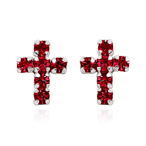 AeraVida 925 Sterling Silver Cubic Zirconia Cross Stud Earrings Polished Faith Design Push Back Religious Jewelry