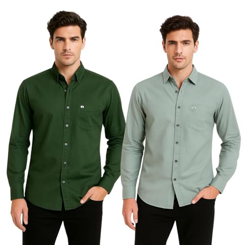 Image of Arvest Men?s Cotton Regular Fit Full Sleeve Shirt Combo Soft Breathable Fabric with Button-Down Collar and Chest Pocket Suitable for Office and Outfits