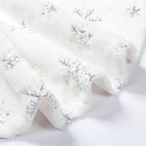 Jupe pour Sapin de Noël, Diamètre 90CM, en Peluche Douce Blanche, décorée de Flocons Neige argentés, pour décorer Le Sapin de Noël et Les fêtes de Fin d'année (épaisseur Plus) – vue 2
