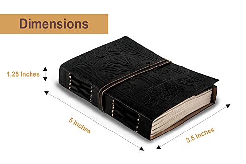 Antique Leather Journal, Leather Bound Writing Pad, Celtic Tree Of Life Embossed, Spell Book Wicca, Blank Unlined Paper Gift For Travel, Office, Sketching With Wraparound Tie, Black 5X3.5 Inches #TOP6