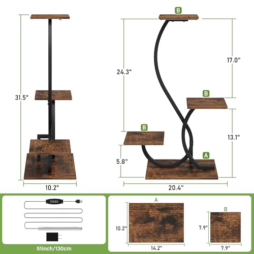 Image of BACEKOLL Plant Stand Indoor with Grow Lights - S-Shaped Plant Shelf, Lighted Corner Plant Stands for Indoor Growing, 32 inch Metal Flower Holder, 4 Tiered Decorative Shelves for Home, Hallway, Black