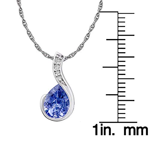 10K White Gold Genuine Pear-Shape Tanzanite And Diamond Drop Pendant Necklace #TOP2