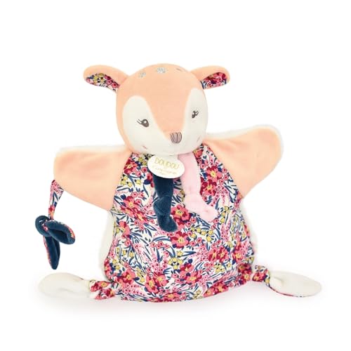 Doudou ET Compagnie – BOH’Aime Faon Doudou Marionnette – Peluche Douce en Forme de Faon – Design Fleuri – Idéal pour Jeux d’Éveil & Interactions – Dès la Naissance - DC4225