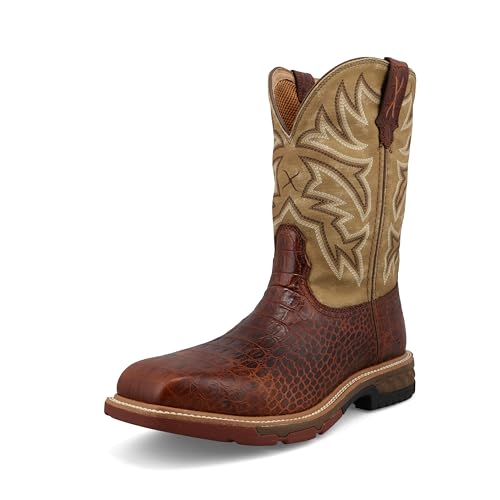 Image of Twisted X Men's 11 inch Western Work Boot, Square Toe with CellStretch, Copper Brown & Multi, 10 EE