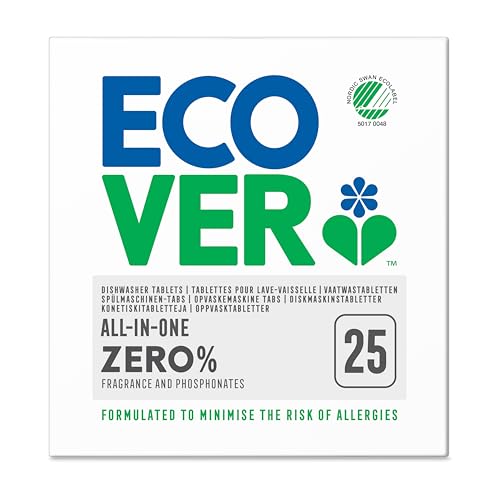 Ecover Zero Dishwasher Tablets, Contains Salt & Rinse Aid, Powerful Cleaning, Pack of 1, 25 Tablets
