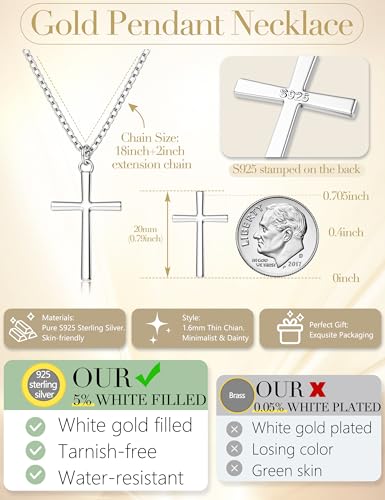 LOYALLOOK Cross Necklace for Women Men, 925 Sterling Silver Dainty Cross Pendant, Hypoallergenic Non-Tarnish Silver Necklace, Simple Christian Faith Jewelry Gift for Daily Wear, 18-20 Inch