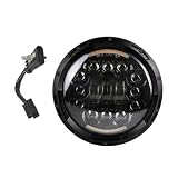 Phare Moto Phare Moto Universel À LED 7 Pouces Phare DRL H4 pour Road King pour Wrangler Jk Support Phares 7.5 Pouces Rétro Bu Phare LED Moto(90 Black)