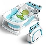 BUNWAG Baby Bathtub, Collapsible Newborn Bathtub for Infant to Toddler 0-24 Months with Soft Bath Net,Portable Travel Newborn Tub with No-Slip Feet, Baby Shower Gifts,Sky Blue