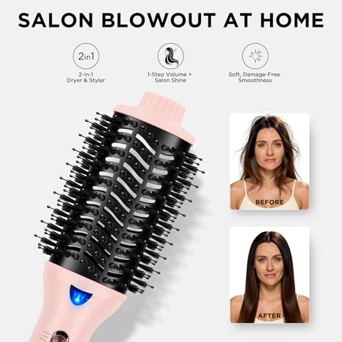 Image of Aima Beauty Blow Dryer Brush - Ionic Ceramic Hot Air Brush for Frizz-Free Straightening & Voluminous Blowout, 2.3'' / 60mm Oval Barrel with Nylon Bristles, 360 Surrounded Vent, 3 Heat Settings, Pink