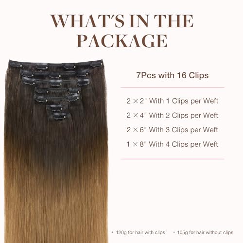 Image of GOO GOO Clip in Hair Extensions Real Human Hair, Remy Human Hair Extensions Clip ins for Women, Natural Human Hair, 18inch 120g 7Pcs, 1D /2C /4E Chocolate Dip Color Melt