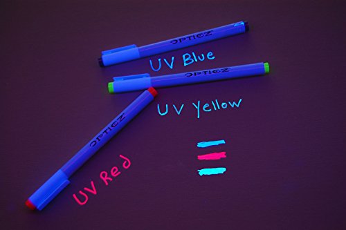 Opticz Invisible Uv Blacklight Reactive Fine Tip Ink Markers Blue Red Yellow (3 Markers) #TOP20