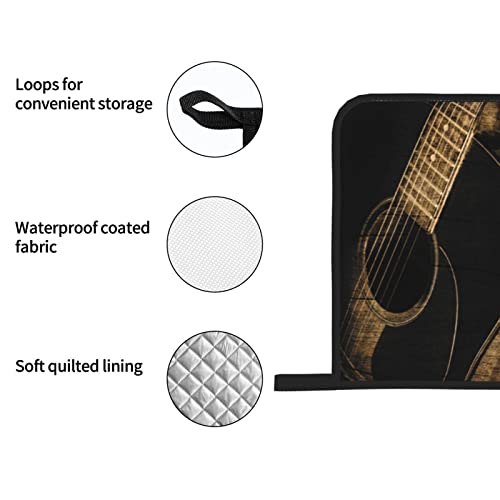 Old West Guitar Oven Mitts And Pot Holders Set Durable Heat Insulation Waterproof Kitchen Oven Gloves For Baking Cooking Bbq Pack Of 4 #TOP5