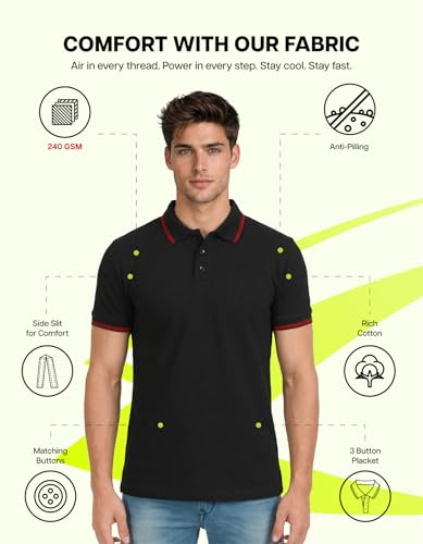 Image of AWG ALL WEATHER GEAR Rich Cotton Polo T-Shirt | Half Sleeve Classic Fit | Soft Breathable Solid Tee | Casual & Office Wear | Comfortable Everyday Cotton Polo | Mens Tshirts