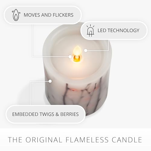 Image of Luminara - Flameless Flickering Moving Flame Battery Operated Unscented Candle LED Decor & Gift- Embedded Pillar Collection (Orange Berries & Twigs, 3.2 inch x 4.5 inch)