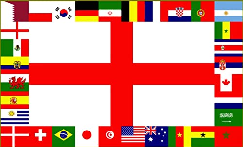SHATCHI 5x3FT (150x90Cm) England St George Flag 2022 Qatar FIFA World Cup 32 Countries National Flags Fabric All in One Football Soccer Sports Pub Bar Garden Decoration