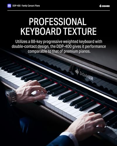 Image of Donner DDP-400 Digital Piano with 88 Key Progressive Weighted Keyboard, Premium Upright Piano Keyboard for Professional, Bundle with Headphone, Bluetooth, Record,138 Tones,100 Rhythms, LCD, Brown