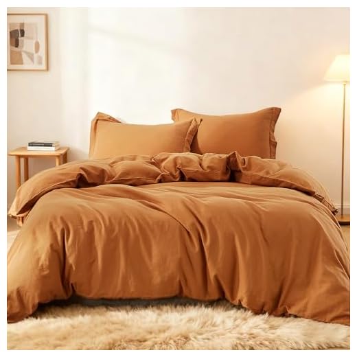 Simple&Opulence French Linen Duvet Cover Set - Queen Size(88" x 92")- 3 Pieces (1 Comforter Cover,2 Pillowcases)- Natural Flax Cotton Blend-Solid Color Breathable Farmhouse Bedding-Rust