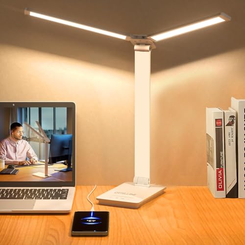 32% off - CATELLANE デスクライト 卓上ライト スタンドライト LEDライト ダブル光源 目に優しい 800lm 明るい 超高輝度 新型 節電【多角度調整/5段階調色/無段階調光/高演色性/12W省エネ/子供 勉強用】 電気スタンド 読書灯 テーブルライト おしゃれ 人気 卓上照明 台灯 学習机 勉強机 収納簡単 タイマー機能 スマホ給電可能 寝室 読書 勉強 仕事 学習に適用 (ホワイト)