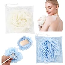 2 Pcs Bath Sponge with Drawstring,that Holds Bar Soap,for Cleansing and Smooth Skin,2 in 1 Loofah Washcloth Combo Soap Bar LoofahWhite, Blue