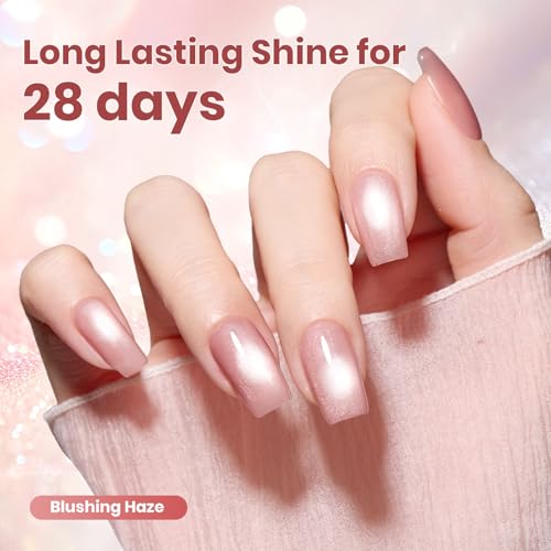 Image of Beetles Blushing Haze Pink Cat Eye Gel Nail Polish - 15ML Full Size Gel Polish Glitter Pink Cat Eye Magnetic Translucent Glassy Effect Soak Off UV French Nail Art Manicure Gift for Wome