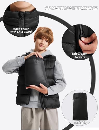Packable Puffer Vest for Boys Lightweight Water-Resistant Kids' Outerwear Sleeveless Jacket with Zippered Pockets4
