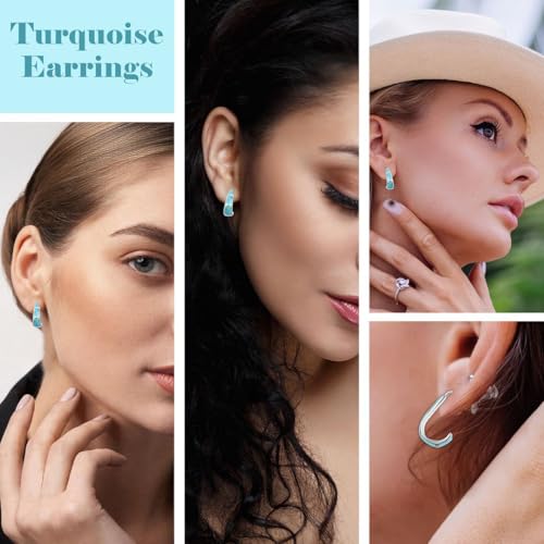 Turquoise Earrings for Women in 925 Sterling Silver Beach Boho Western Hoop Earrings Turquoise Jewelry Wedding Anniversary Birthday Gifts for Womens2