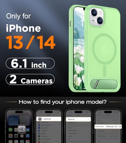 Image of Magnetic Compatible with iPhone 14 Case /iPhone 13 Case,[Built-in Invisible Kickstand][Compatible with MagSafe][Military Grade Shockproof] Slim Translucent Matte Phone Case for iPhone 14 /13 6.1 inch