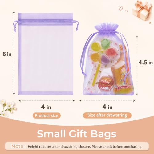 Image of Crweety 50PCS Organza Bags 4x6 Light Purple Small Gift Bags Mesh Drawstring | Party Favor Goodie Bag Bulk, Jewelry Sachet Candy Treat Soap Makeup Pouches, Wrap for Wedding Baby Shower Birthday Halloween