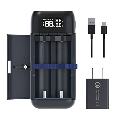 ALLMAYBE PC2 18650 Battery Charger with XTAR QC3.0 18W Wall Charger USB C Port 21700 Battery Charger with USB Output Function for 18650 20700 21700 Batteries-Not Included Batteries