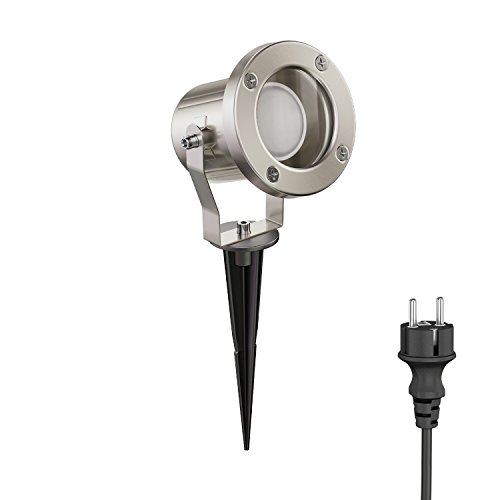 ledscom.de Reflektor ogrodowy LED MIBU z szpikulcem do montażu na zewnątrz, stal nierdzewna, wraz z żarówką GU10 6,826W 630lm 100° ciepło-biały