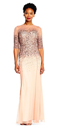 Adrianna Papell Women's 3/4 Sleeve Beaded Illusion Gown with Sweetheart