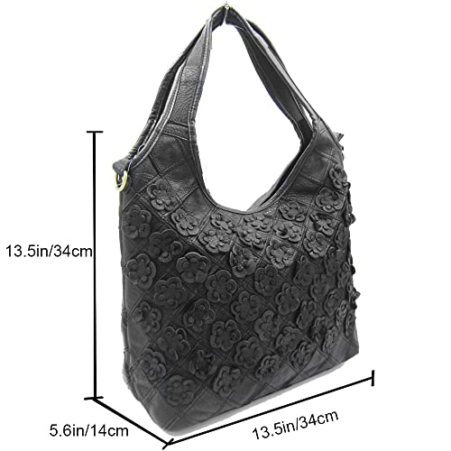 Image of Downupdown Genuine Leather Handbags for Women Designer Shoulder Bag 3D Floral Hobo Tote Bags Satchel Purses Crossbody Bag