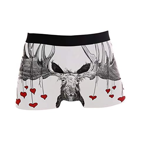 ZZKKO Leisure Workout Underwear Brief Boxer Valentine's Day Funny Moose Hearts Mens Underwear Soft Boxer Briefs Size S Cover