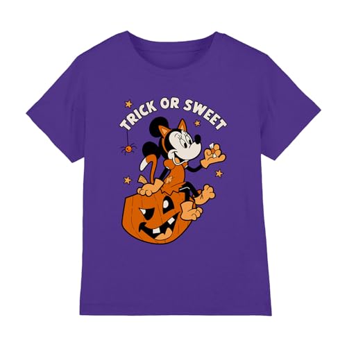 T-shirt Minnie Mouse Disney Halloween pour enfant, haut violet mixte et confortable